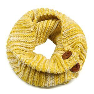Yellow Wood Button Knitted Cowl Scarf